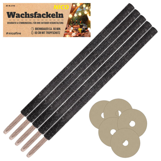 Wachsfackel, 60 cm, 5er-Beutel